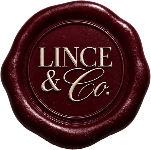 Selo de lacre vinho com o monograma Lince & Co.